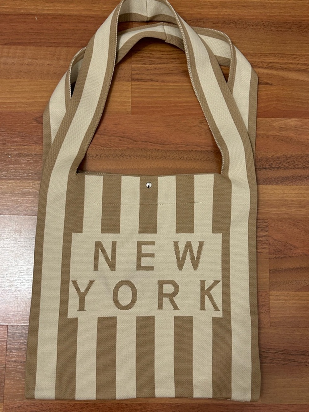 Large NEW YORK Striped Canvas Tote in Beige & Tan